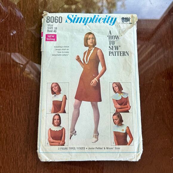 Vintage Simplicity "How to Sew" 1960s Dress Pattern Size Miss 18 - Picture 1 of 5